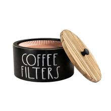 Coffee Filter Holder, Wood Coffee Filter Storage Container Dispenser with Lid, Rustic Farmhouse Filters Organizer Basket