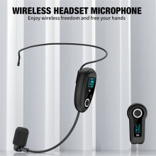 2.4G UHF Wireless Microphone Headset with Handheld Transmitter and Rechargeable Receiver for Teaching, Speech, Amplifier