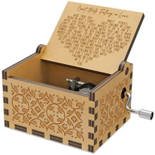 Can'T Help Falling in Love Wood Music Box, Retro Hand Crank Engraved Wooden Musical Box Gift for Lover, Girlfriend, Wife