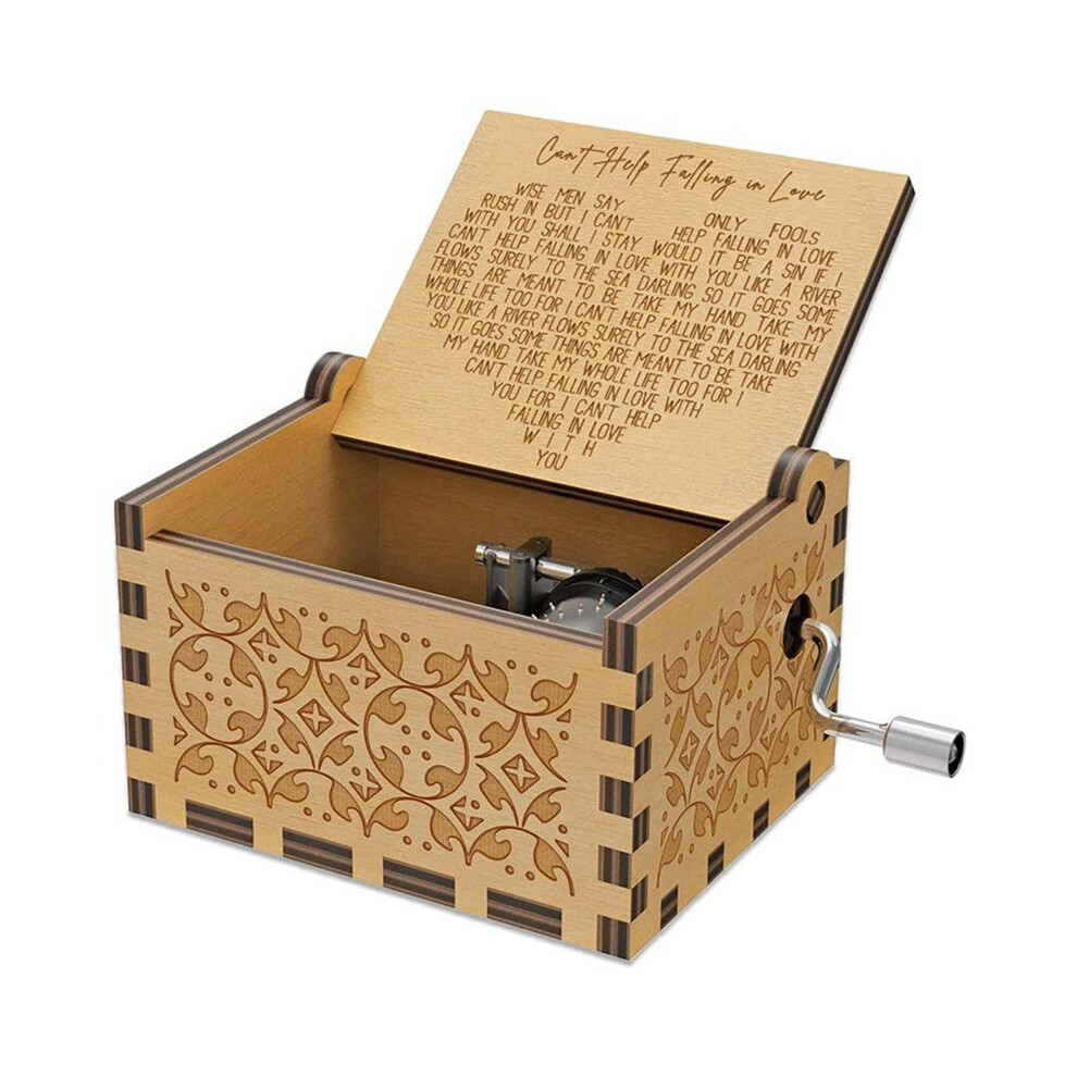 Can't Help Falling In Love Wood Music Box, Retro Hand Crank Engraved Wooden Musical Box Gift For Lover, Girlfriend, Wife 6031394903275
