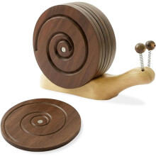 Magnetic Snail Wood Coasters Set for Drinks - Set of 6 Handcrafted Coaster Set with Holder. for Wooden Table Protection