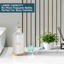 1 Pc Bathroom Countertop Glass Mouthwash Dispenser, 11.8 Ounce Reusable Bottle with Nozzle and Bamboo White