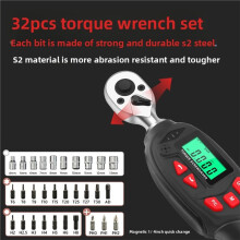 32 Pieces Digital Torque Wrench Set Adjustable Torque Ratchet Torque Electronic Kilogram Wrench 0.3-6N.M