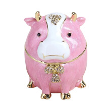 Artistic Chinese Zodiacs Enamel Jewelry Holder-ugly cow pink