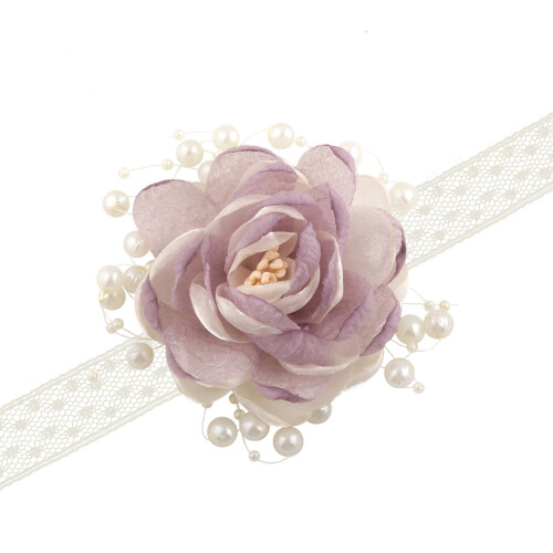 Artificial Pearls Decors Wedding Wrist Corsage 3D-Light grape