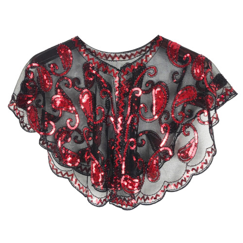 Glittering Party Wrap Breathable Mesh Sequins Embellished-Red