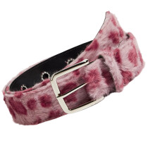 Trendy Furry Leopard Design Belt Lightweight Comfort Belt-Pink