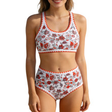 Women's Printed Tankini Swimsuit Fast Drying Fabric-o red XL