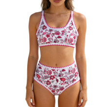 Bright Print Tankini Swimsuit Quick Dry Fabric-magenta L