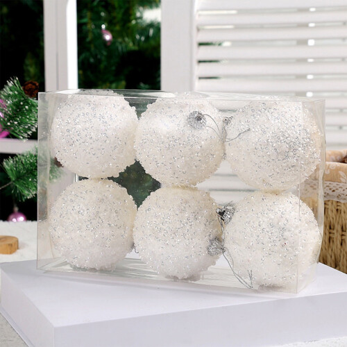 Christmas Tree Ornaments White Glitter Foam 6 pcs 3 in 1