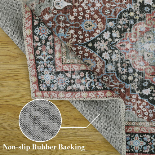 Boho Area Rug 5 x 7 ft Brown Black Non-Slip Machine Washable 2
