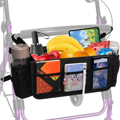 Walker Basket Walker Bag with Cup Holder, Foldable Walker Storage Bag Rollator Accessories Bag with  Capacity