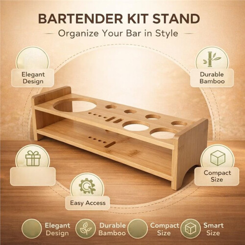 Bartender Kit Stand, Wood Bartending Tool Holder, Large Capacity Space Saving Organizer Durable Material, Layered Design 2