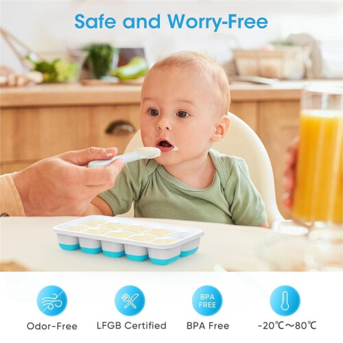 Ice Tray Set with Lid and Bin - Silicone Ice Trays for Freezer, Stackable Storage Container & Scoop 1