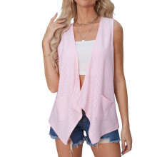 Women's Hollow-out Plain Color Casual Cardigan-Pink L