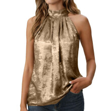 Women's Metallic Sleeveless Pleated Elegant-Earthy yellow XL