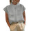 Cotton Linen High Neck Pullover Top With Unique Cutout-Gray M 1
