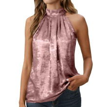 Women's Metallic Sleeveless Pleated Elegant Top-Light Purple M