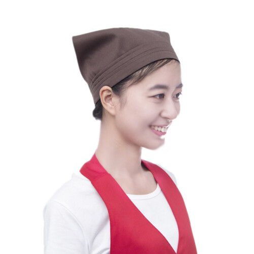 Cotton Triangle Headscarf For Waitresses With Embroidered-brown