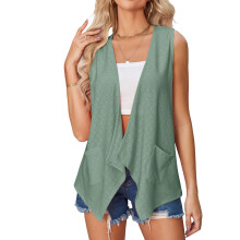 Women's Hollow-out Plain Color Casual Cardigan-Green XL