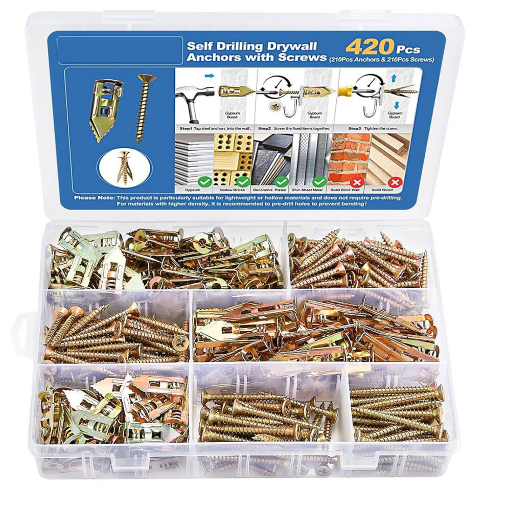 420Pcs Gypsum Expansion Drywall Anchors Screw Carbon Steel 7754001981549