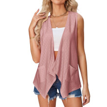 Women's Hollow-out Plain Color Casual Cardigan-Coral Red XL