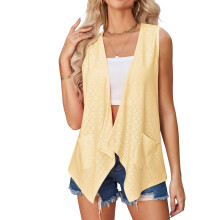 Women's Hollow-out Plain Color Casual Cardigan-Yellow L