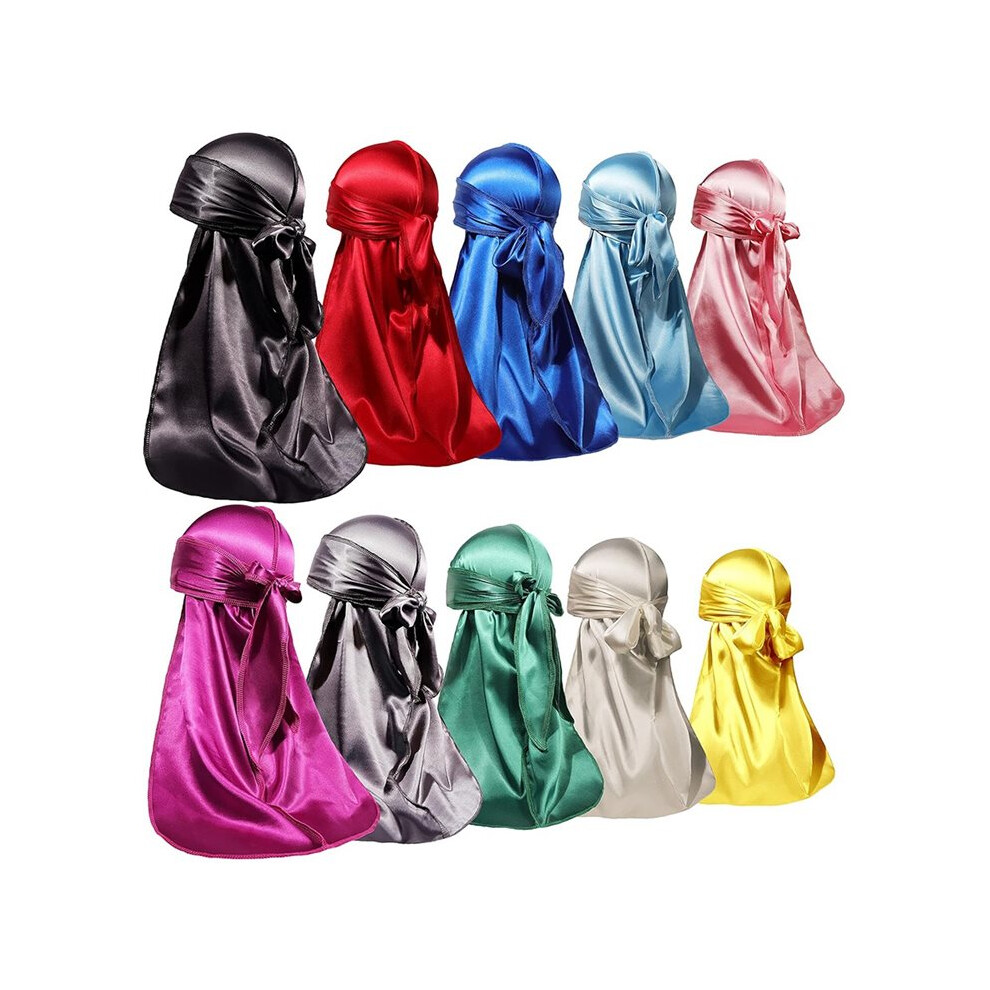 10Pcs Durag Pack, Durags For Men Silky, Silk Durag For Men Women Waves, Satin Du Rag With Long Tail And Wide Straps 4713646161153