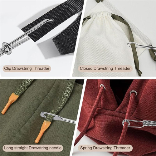 40Pcs Drawstring Threader Set, Stainless Steel Threading Kit with Spring-Loaded Tweezers & Safety Pins