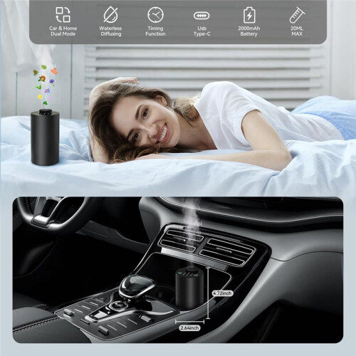 Waterless Essential Oil Diffuser Rechargeable Cordless Aromatherapy Diffuser with Timing & 3 Mist Levels Car Diffuser