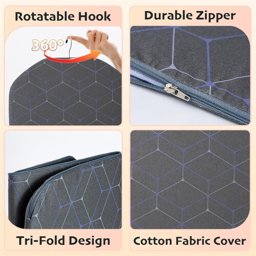 Foldable Ironing Mat for Flat Surfaces with 360 Rotatable Hook, Ideal for Home and Travel Use
