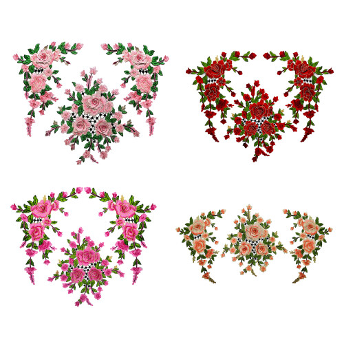 Flower Embroidered Applique Sewing on Polyester Sticker-Pink 1