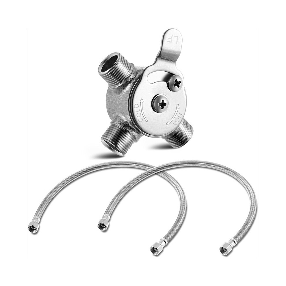 3/8" Manual Mixing Valve Hot Cold Water Temperature Mixer Thermostatic Mixing Val,With 2 Braided Faucet Connector 6033987375001