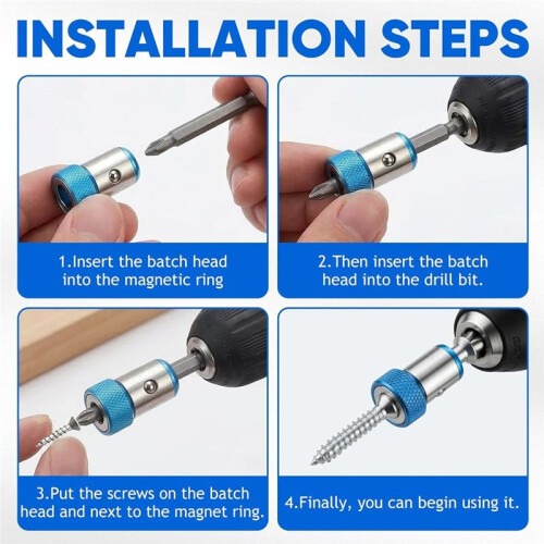 6PCS Universal Magnetic Screwdriver Ring Set, 1/4 Inch Hex Screw Magnetizer for Power Bits