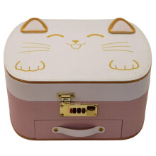 Kindersieradendoos met Slot, Schattige Organizer met Kattenprint, Multifunctionele Opbergdoos met Grote Capaciteit voor Ringen, Kettingen en Oorbellen