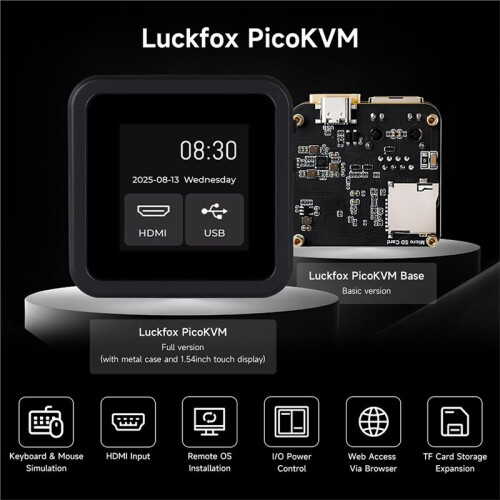 PicoKVM IP KVM Remote Management Tool with 1.54 InchTouchscreen Display for Remote Server Access and Device Control