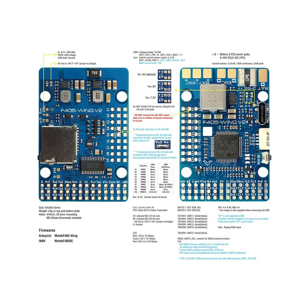 For Matek Mateksys F405-Wing-V2 F405 Wing 3-6S Flight Controller,Barometer Osd Model Airplane Racing Drone Controller 6034004556212