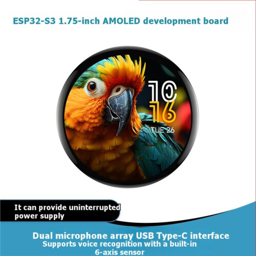 ESP32-S3 1.75 Inch AMOLED Round Touch Display Development Board with 6-Axis Sensor for Xiaozhi AI Deepseek, IoT 1