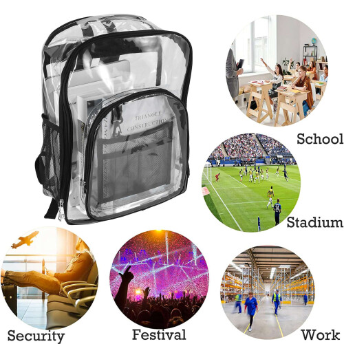 Heavy Duty Clear Backpack,Security Transparent School Backpack,See Through Bookbag For Work, Security Check And Travel 2