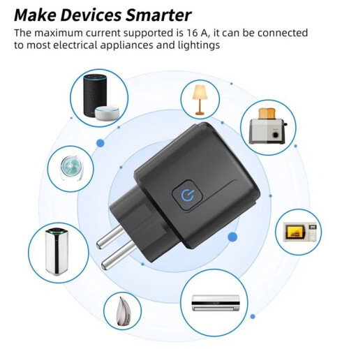 Tuya WiFi  Socket EU Plug Power Meter Alexa  Voice Control App Remote Control Timer, Overload Protection 16A