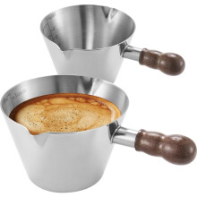 Stainless Steel Espresso Cups, 3OZ Double Spout Glass Measuring Cup with Handle, Milk Frothing Pitcher with Spout&Scale