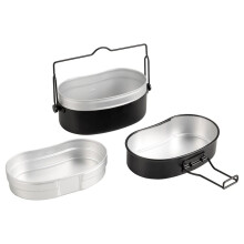 Versatile Camping Cookware Mess Kit for Solo Adventurers - 1.1L, Black, Includes Frying Pan & Steamer