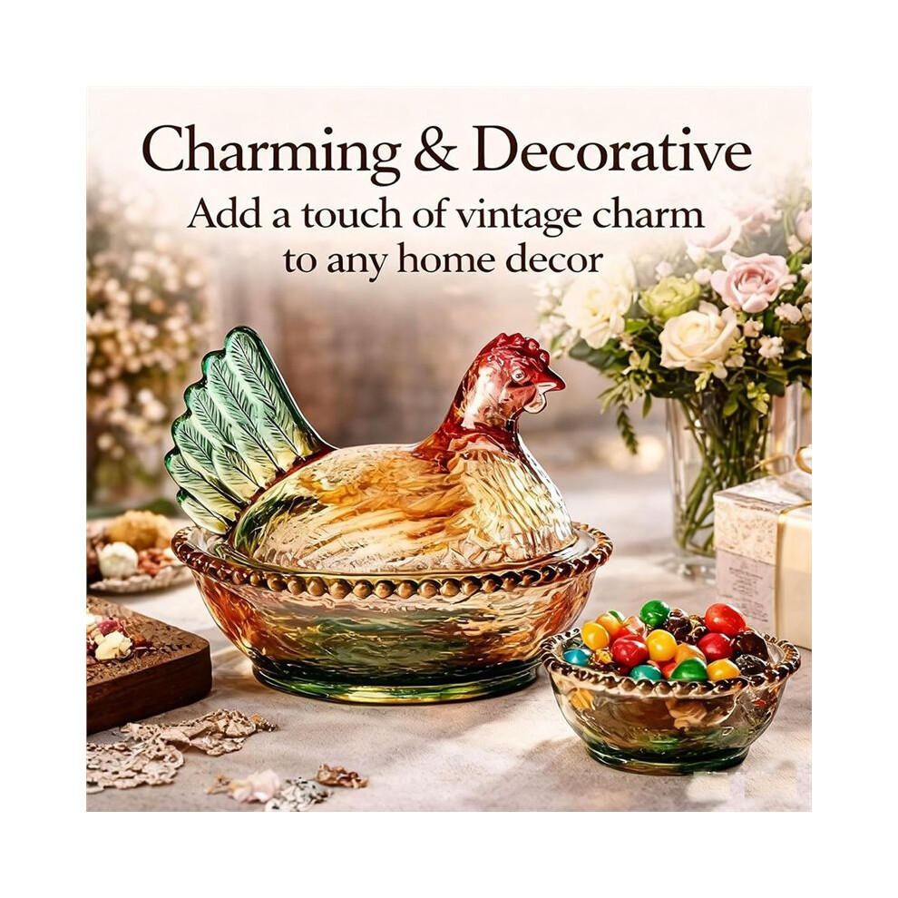 Crystal Glass Chicken-Shaped Candy Dish With Lid, Vintage Hen Nest Pedestal Candy Bowl For Snacks & Decor 4711127695371