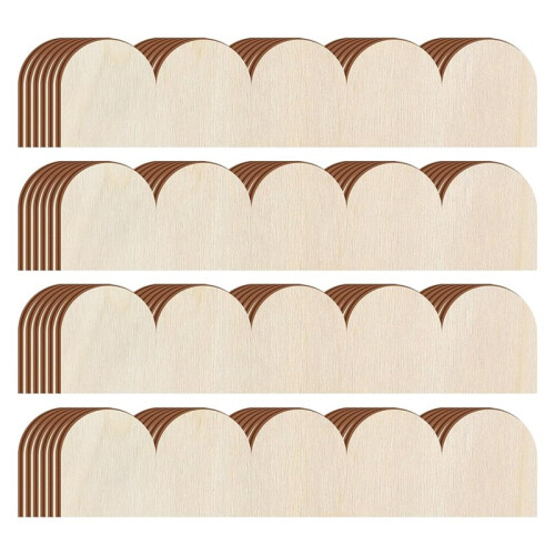 Pacote com 24 Peças de Acabamento em Madeira Recortada Sem Acabamento para Projetos de Decoração DIY (15,75 X 3,54 Polegadas)