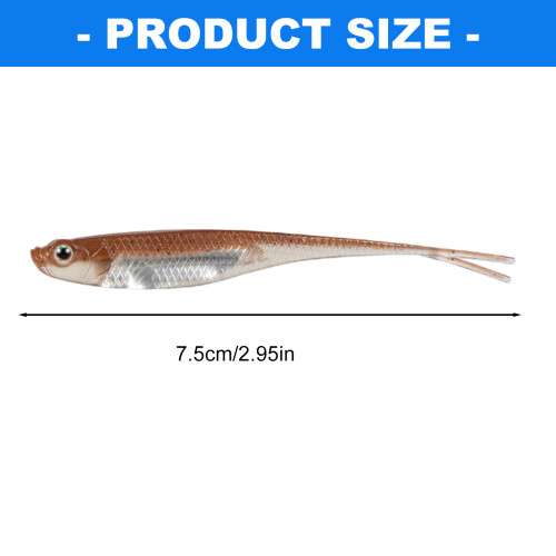 6Pcs Fork Tail Swimbaits Lures Soft Silicone-Light Brown 75mm 2