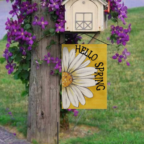 Bandeira de jardim Daisy Hello Spring 12x18 polegadas, dupla face 2