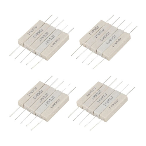 20pcs Wirewound Ceramic Cement Resistor 5 Ohm 10W Watt 5% 1