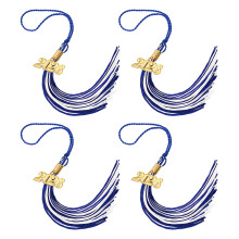 Polyester Graduation Cap Tassels 2026 Year Mark-Blue White 4PCS