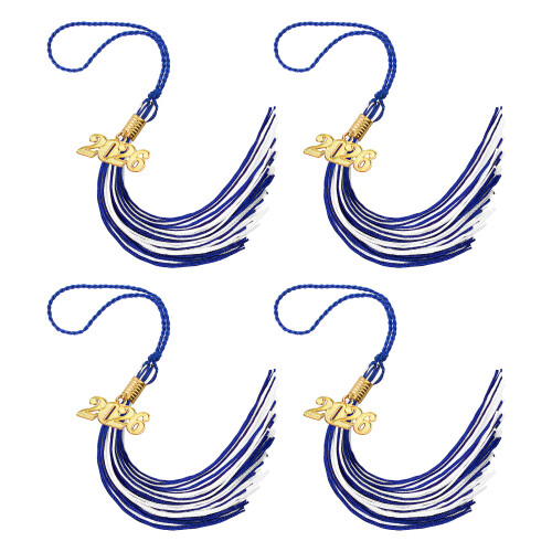 Polyester Graduation Cap Tassels 2026 Year Mark-Blue White 4PCS