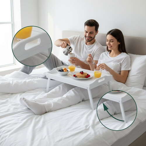 Bamboo Bed Tray with Foldable Legs and Side Handles 1